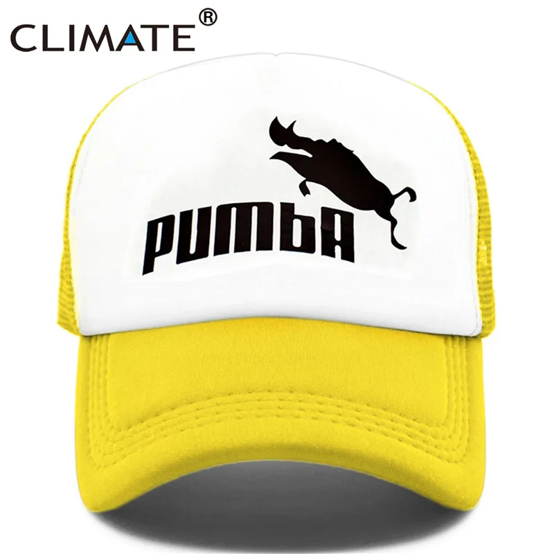 Yellow White Климат веселый принт pumba Trucker Кепка Король Лев Кепка Hakuna Matata шляпа мужская бейсболка s крутая летняя сетчатая Кепка Дальнобойщика шляпа для мужчин - Цвет: Yellow White