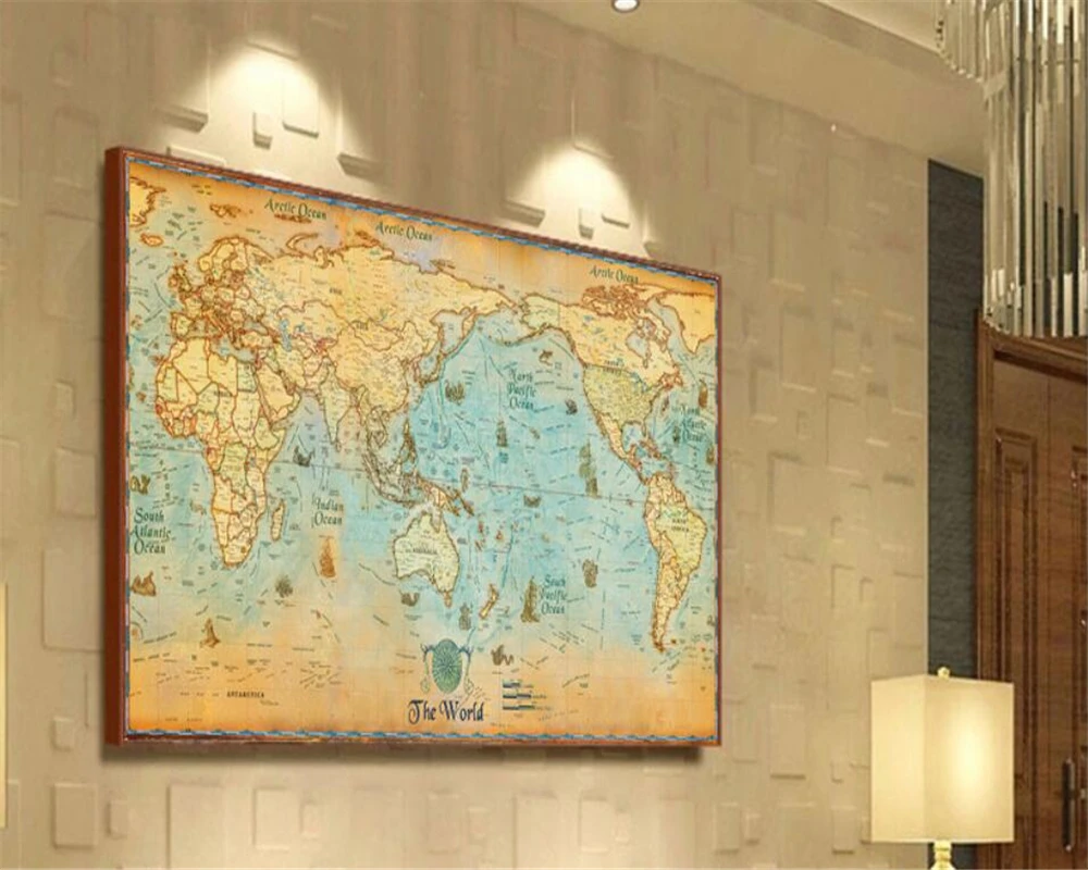Обои Beibehang 3d обои Азиатская версия карты мира в стиле ретро Современное украшение
