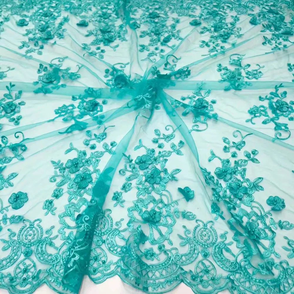 BEAUTIFICAL 3d lace applique white fabric 2018 african french tulle with beads flower pattern 5yards 5N254 | Дом и сад