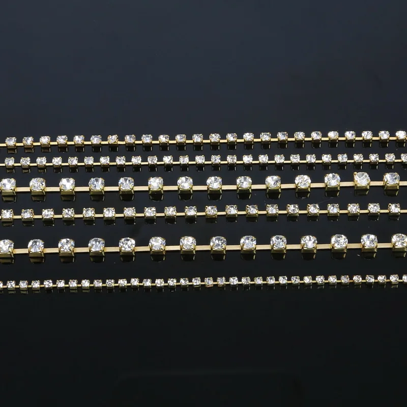 Цепочка золотого цвета прозрачный кристалл хрусталя AB SS6 SS10 SS12 для рукоделия