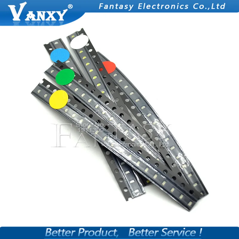 100 шт. 0603 SMD светодиодный набор, красный, желтый, синий, зеленый, белый, 5 цветов каждый, 20 шт. Электронный Набор для творчества