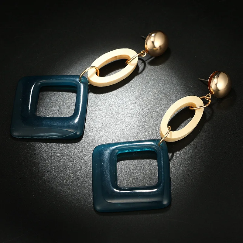Exaggerated Geometric Square Drop Dangle Earring Bohemian Resin Acrylic Long Pendant Statement Earrings For Women Indian Jewelry | Украшения