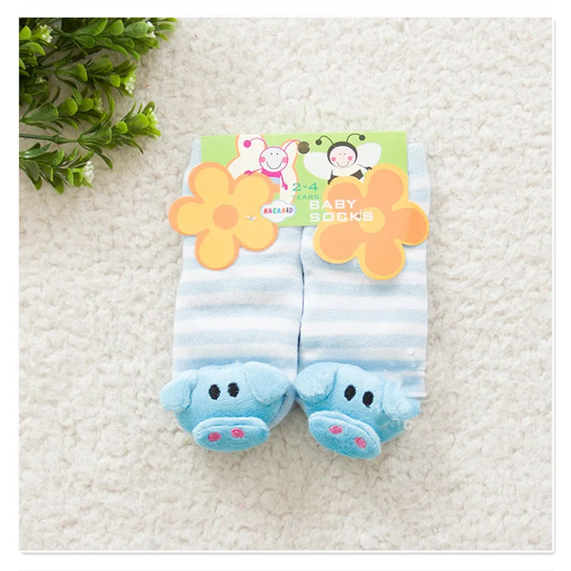 Blue pig Носочки унисекс для малышей; носки-тапочки; носки для маленьких мальчиков; толстые хлопковые носки для девочек с милыми 3D рисунками животных, коровы, медвежонка, с цветочным узором; сезон зима - Цвет: Blue pig