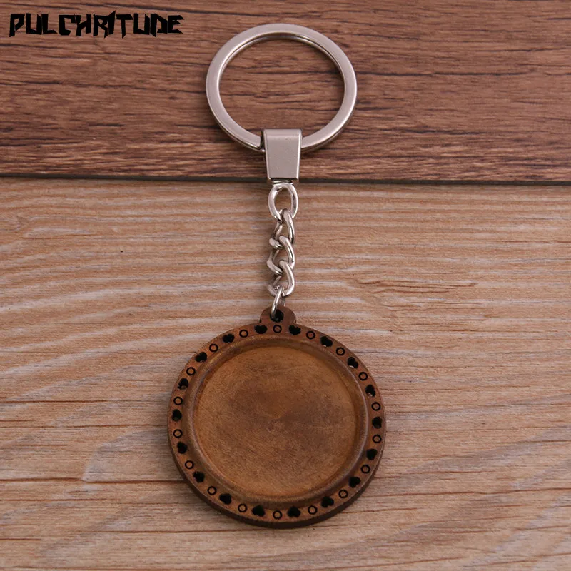 2pcs 30mm Round Wood Cabochon Settings Metal Keyring Accessories Diy Blank Wooden Base Trays For Key Chain | Украшения и