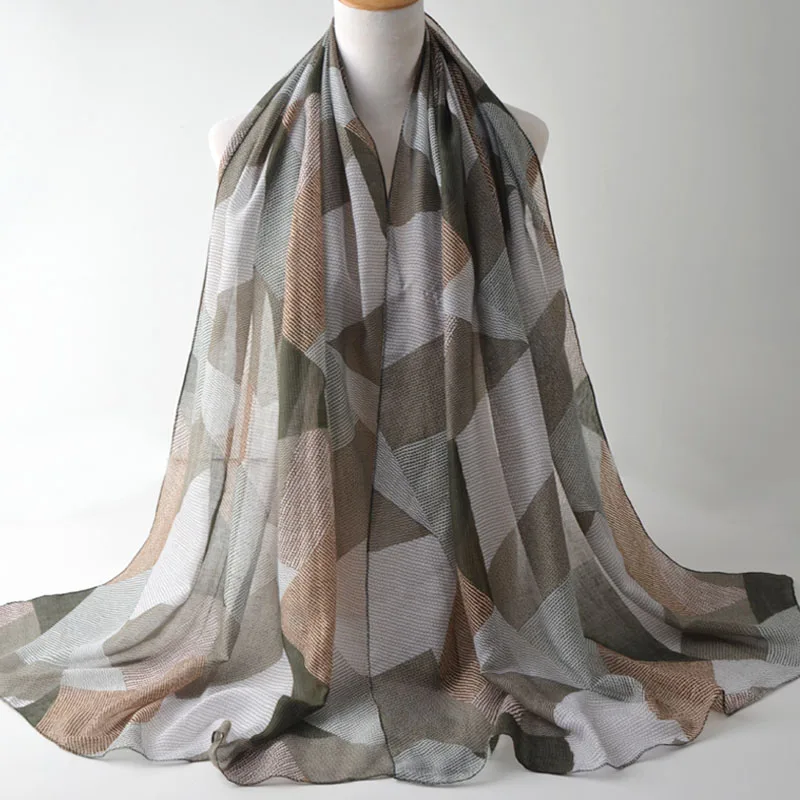 Шарфы 2017 британский стиль мусульманский хиджаб шали шарф с геометрическим