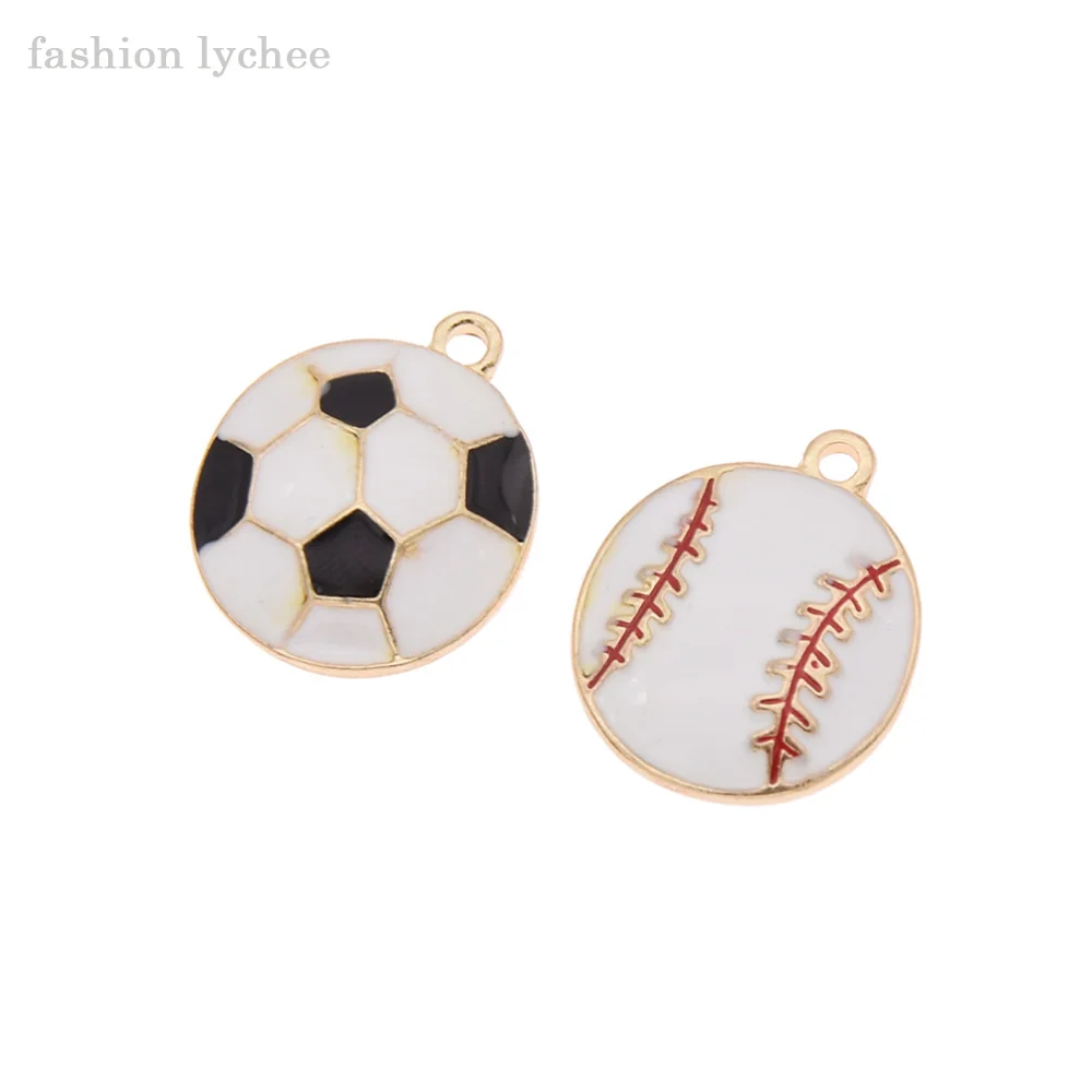 Модный эмалированный круглый кулон lychee в виде футбольного бейсбола 5 шт. для