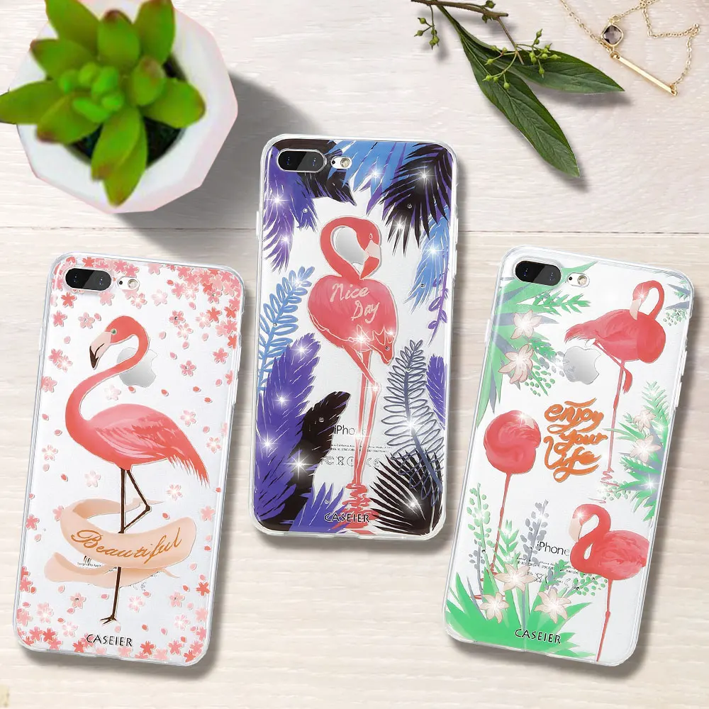 Чехол CASEIER для iPhone 8 7 6 6S Plus блестящий силиконовый чехол с фламинго 5 5S Роскошный из