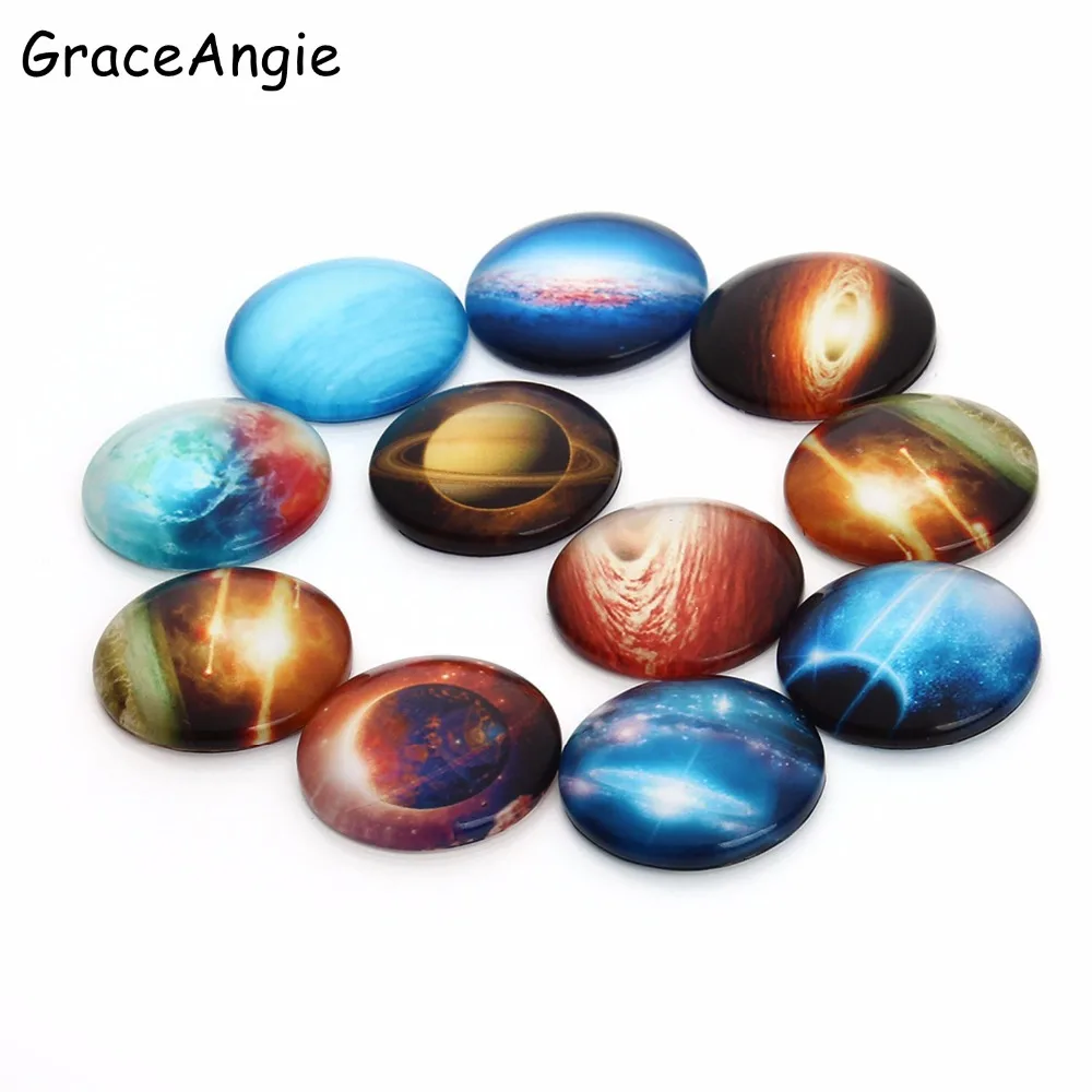 GraceAngie 20 шт. круглые стеклянные кабошоны с рисунком плоским основанием для