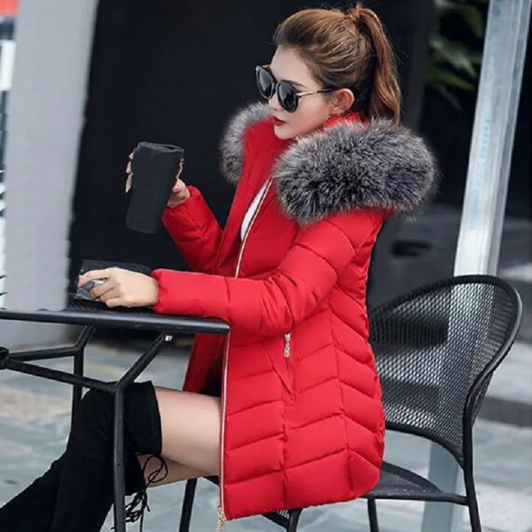 

Nice Winter Women Parka Jackets Outwear Long Sleeve Warm Hood Plus Size Coat Wadded Jackets Long Faux Fur Collar Coat