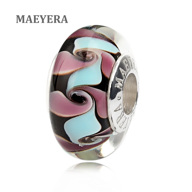 MAEYERA 925 стерлингов серебряные бусины Lampwork синий и фиолетовый джакузи Мурано Стекло бусины для европейского шарма браслет ювелирных изделий 920262