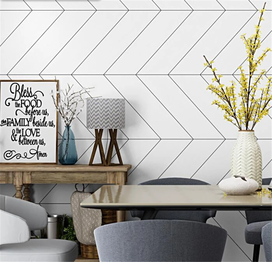 wellyu Nordic style wallpaper ins modern minimalist white wood grain geometric dining room living background | Обустройство дома