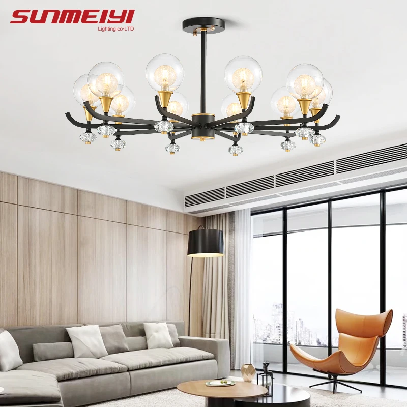 Железный светодиодный канделябр с двойным стеклом для спальни гостиной столовой