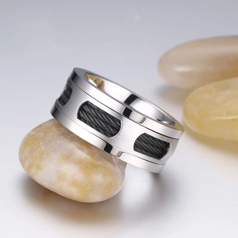 Vnox 10 мм Нержавеющая сталь Для мужчин кабель Провода инкрустированные кольцо