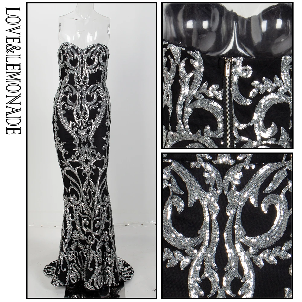 

LOVE&LEMONADE Silver Braid Fishtail Shape Sequins Long Dress LM81342-4