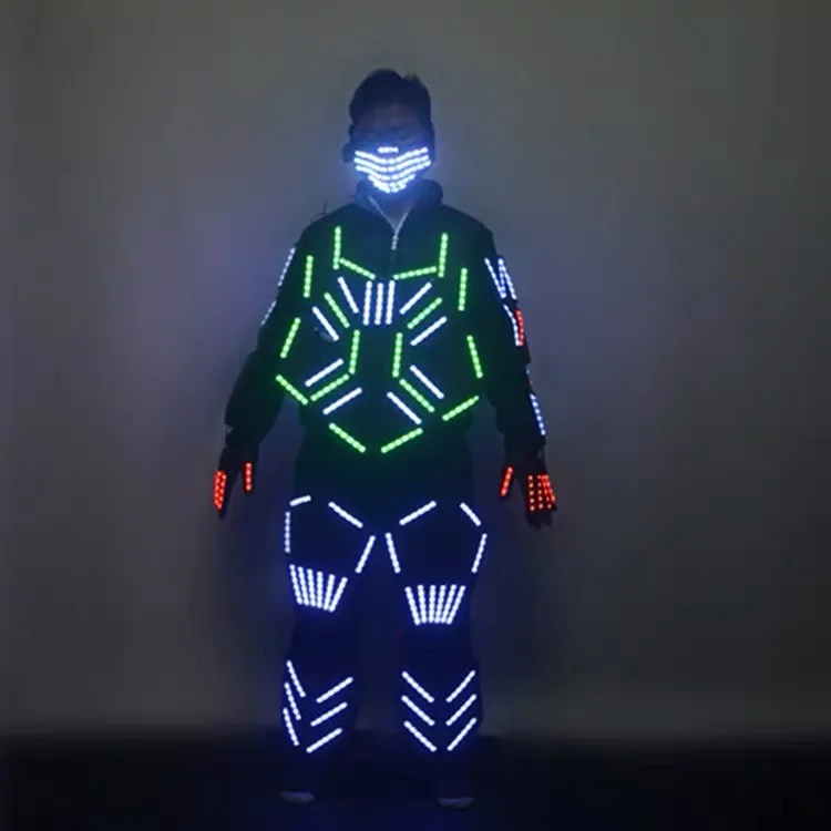 

Colorful led mask dance led costumes dj robot men suit party show model wears outfits armor performance luminous dj clothing