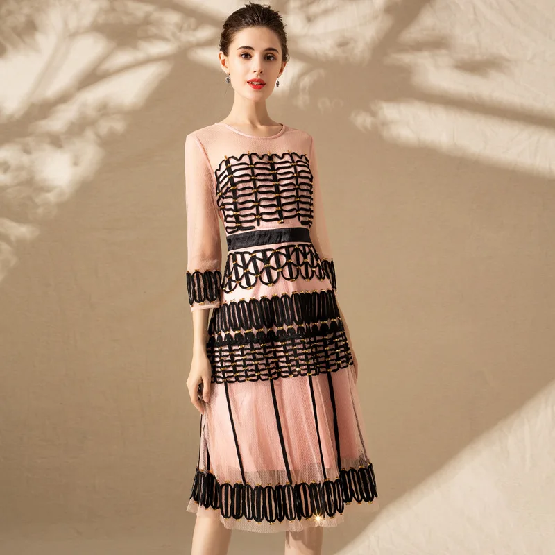 Multiflora/весеннее прозрачное Сетчатое платье 2019 года элегантное кружевное средней