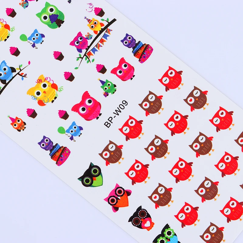 2 Моделей/Лист Мультфильм Сова Ногтей Наклейки Переводные Картинки Стикер BORN PRETTY