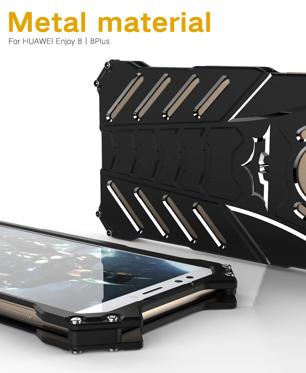 

R-JUST Luxury Kickstand Shockproof Case For Huawei Enjoy 8 8plus Aluminum Bumper Skin Armor Metal Back Cover For Enjoy 8 Plus