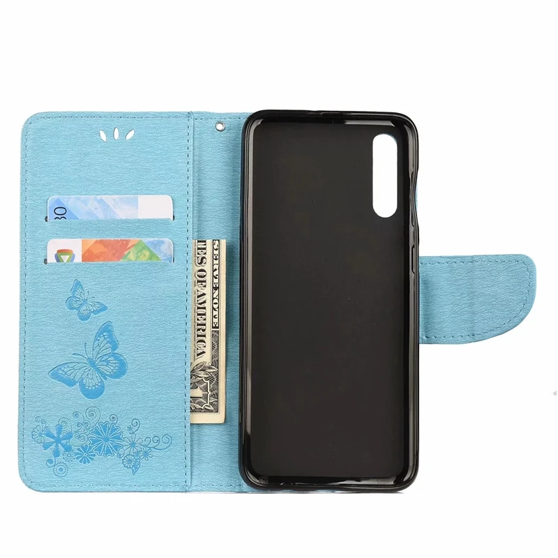 Кожаный чехол кошелек с бабочками для Samsung Note 10 Pro A40 M30 A70 Y5 Y7 Y6 2019 Enjoy 9S P Smart Plus слот