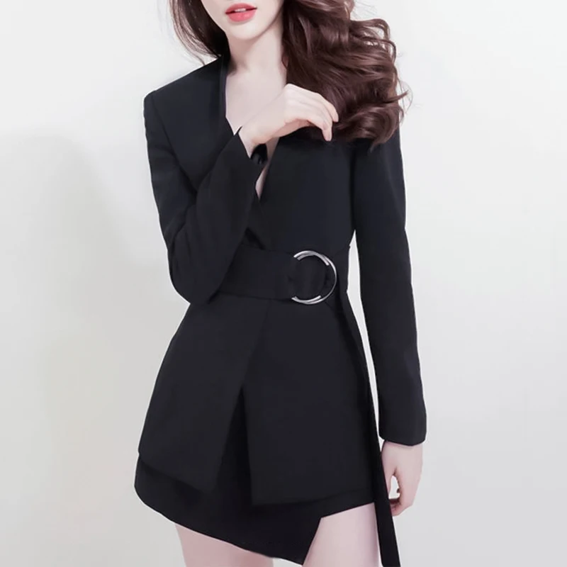 Женский костюм двойка INDRESSME облегающий блейзер с длинным рукавом и глубоким v