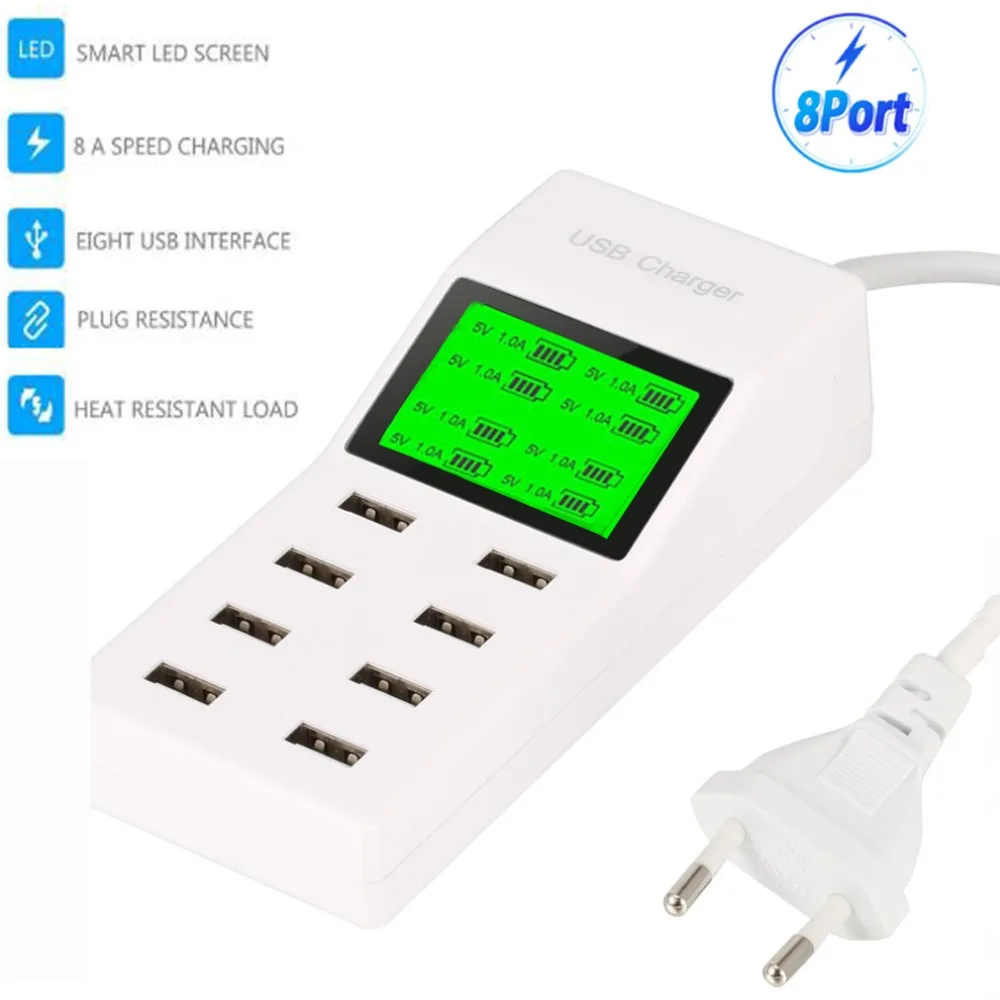 8 портов Smart USB зарядное устройство концентратор с ЖК универсальным Зарядная