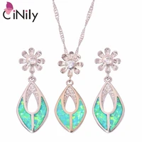 cinily created green fire opal cubic zirconia silver plated wholesale for women jewelry pendant stud earrings jewelry set ot121