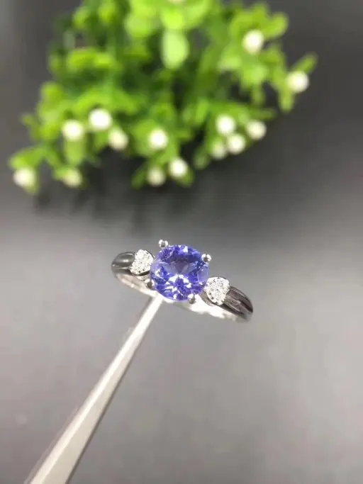 Кольцо женское из танзанита 6 мм серебро 925 пробы|fine jewelry|fine tanzanite jewelryring |