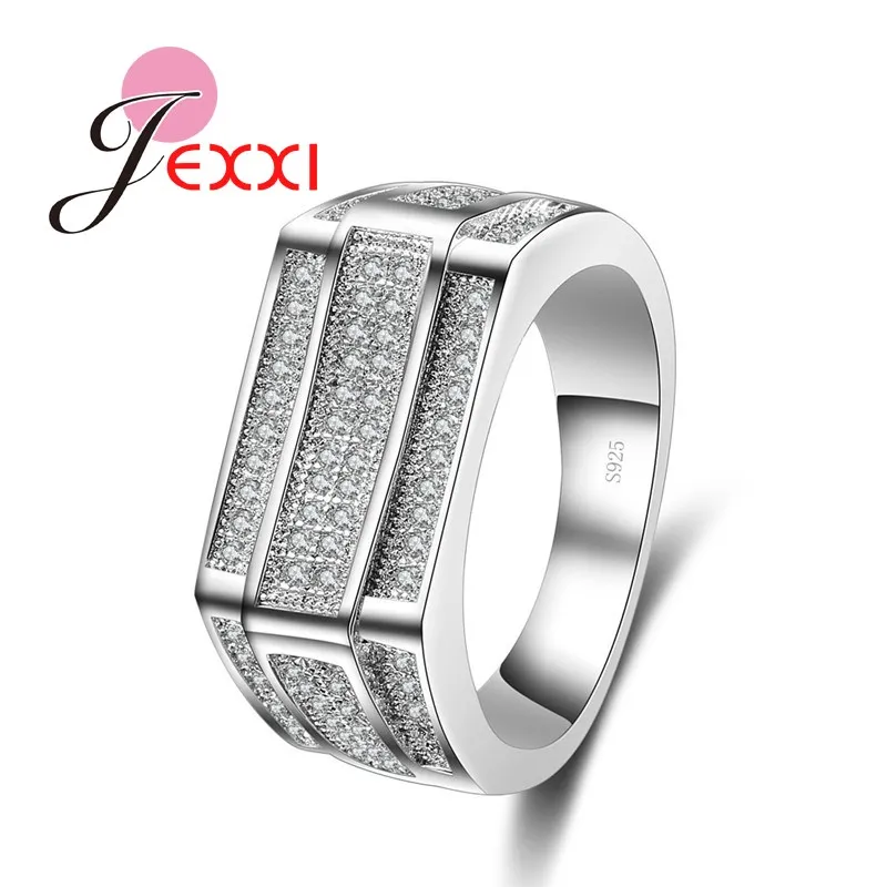 

Simple Elegant White Cubic Zircon Crystal Rings For Men 925 Sterling Silver Brand Fashion Rings For Women Jewelry