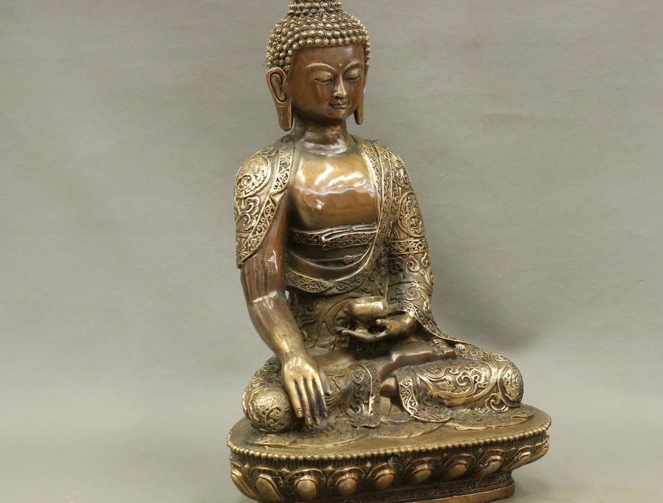 18 Tibet Bronze Copper Buddhism Temple Auspicious Shakyamuni Buddha Bowl Statue | Дом и сад
