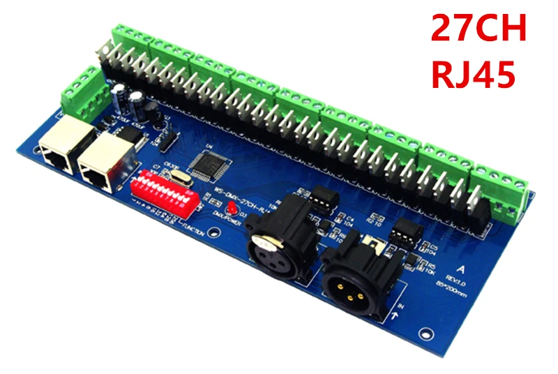 

1pcs 27CH Channel with RJ45 9 group max 3A DMX512 XPL 3P LED Decoder controller for RGB led module strip lights