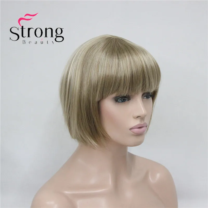 StrongBeauty женский короткий боб прямой блонд полный синтетический парик для повседневной носки