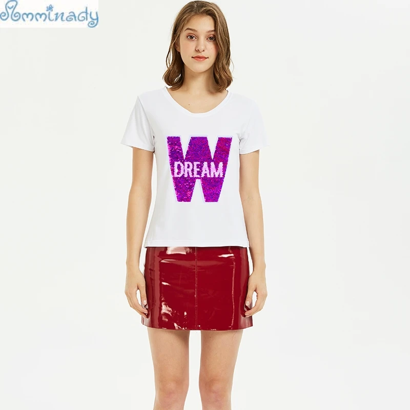 Новинка футболки для девушек с блестками и надписью W DREAM модель 2019 года летняя