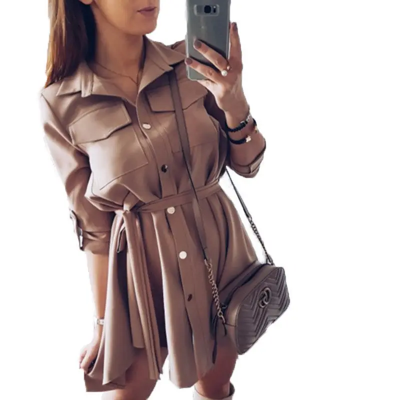 Летнее женское платье туника Vestido модная женская рубашка мини с длинным рукавом