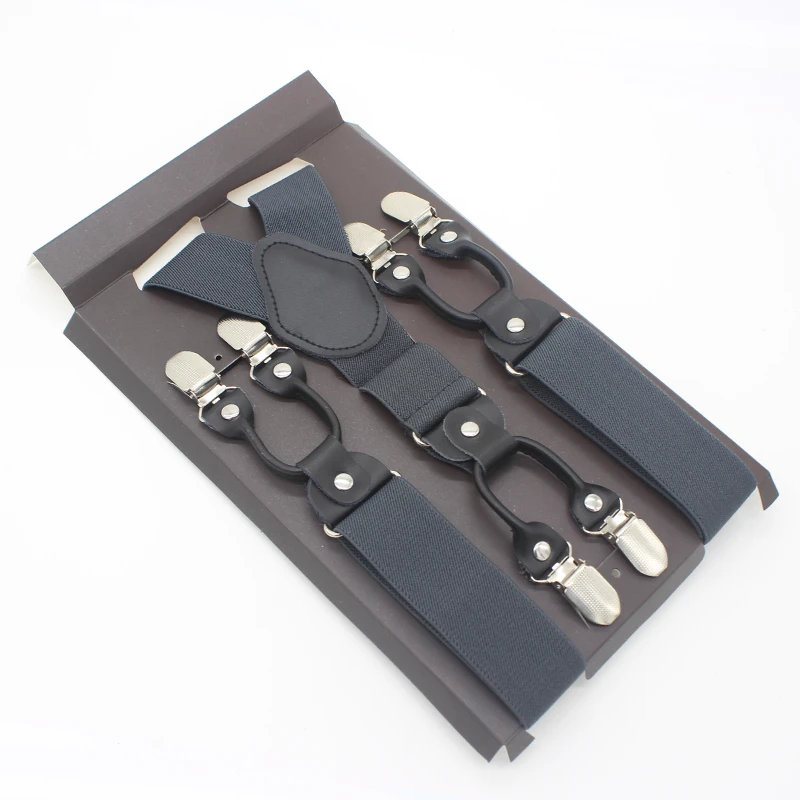 DARK GREY 3,5*120 см модные полосатые подтяжки на 6 клипсах, мужские винтажные повседневные подтяжки для взрослых в западном стиле, регулируемый ремень - Цвет: DARK GREY