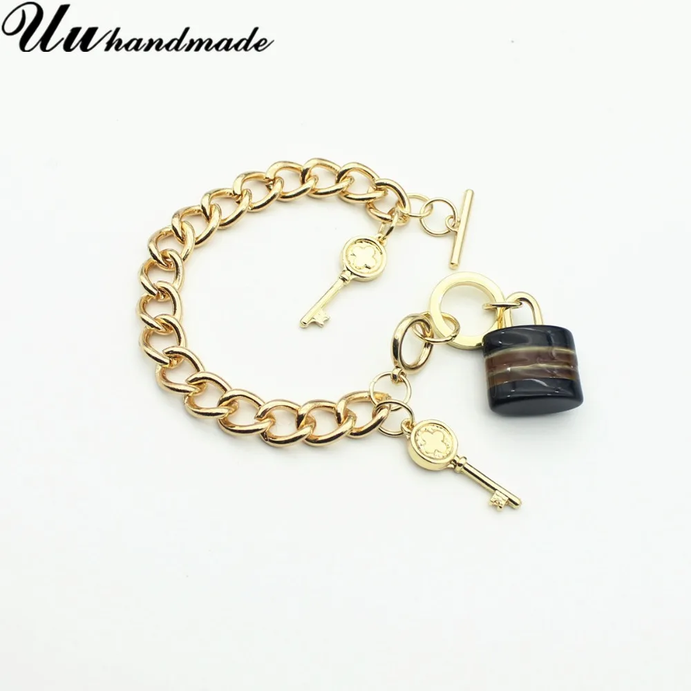 Бохо Золотая витая Цепочка ключ акриловый замок ювелирные браслеты и кулоны браслеты для женщин рождественские подарки pulseras mujer pulseira