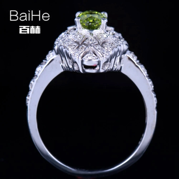 BAIHE стерлингового серебра 925 0.8ct сертифицированных безупречный овальный cut Подлинная Перидот Свадебные Для женщин офисные/Карьера Fine Jewelry уникальные кольца