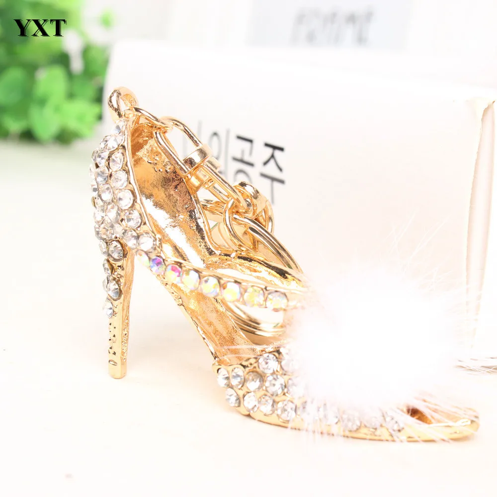 W Shoe брелок на высоком каблуке с белыми перьями и кристаллами подвеска для сумки