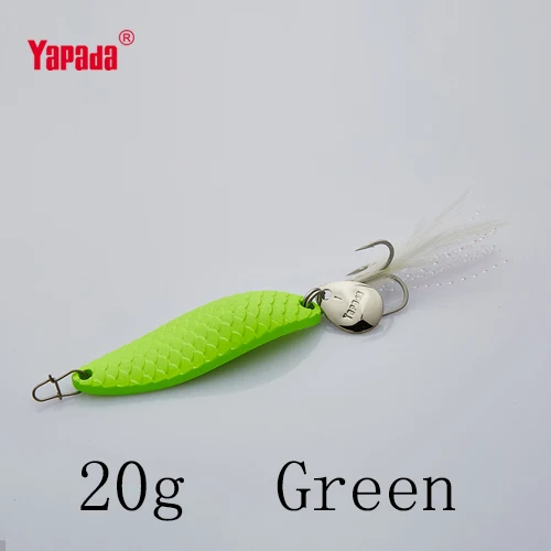 YAPADA ложка 013 Loong тройной крючок+ перо+ Блестки коготь 10 г/55 мм 15 г/55 мм 20 г/58 мм многоцветная металлическая ложка рыболовные приманки - Цвет: Green 20g