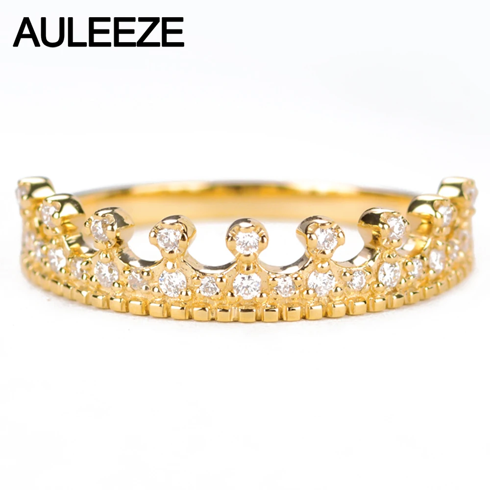 

Женское кольцо с короной AULEEZE, обручальное кольцо из желтого золота 18 К 750 с натуральным бриллиантом, свадебные ювелирные изделия