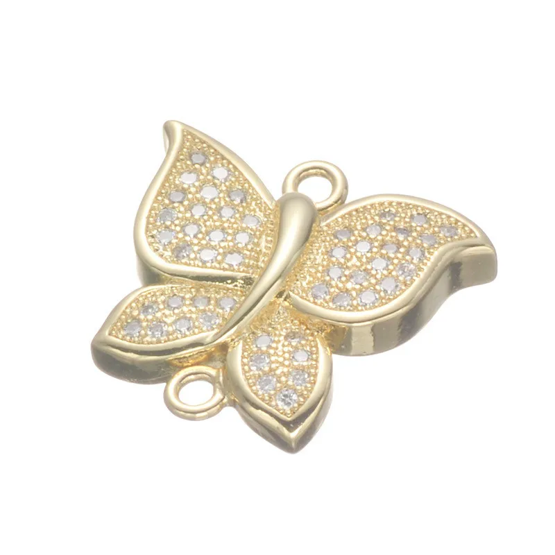 Медная микро закрепка в виде бабочки искусственная кожа с цирконием AAA 18*17 мм 5 шт.