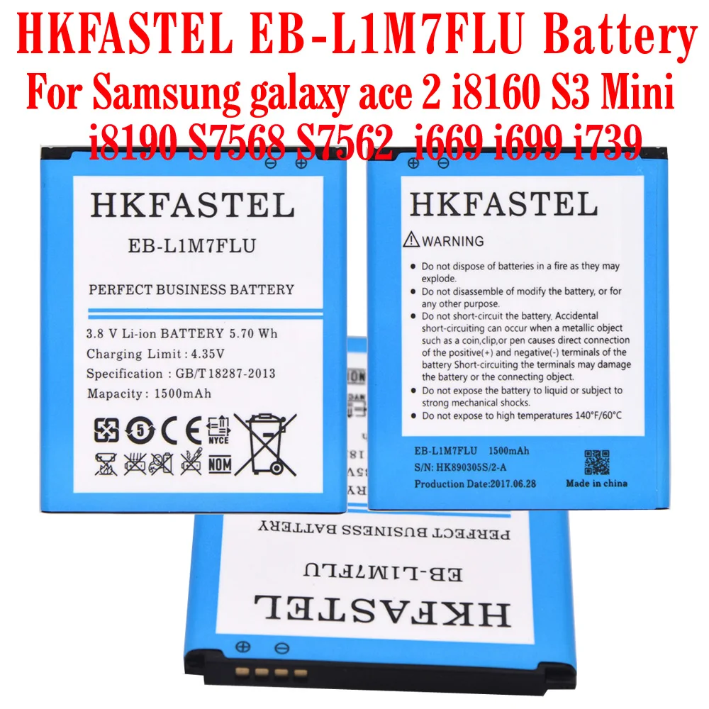 Новый EB425161LU мобильного телефона Батарея для samsung galaxy ace2 i8160 I8190 S3 мини I8190N i739 S7568 S7562