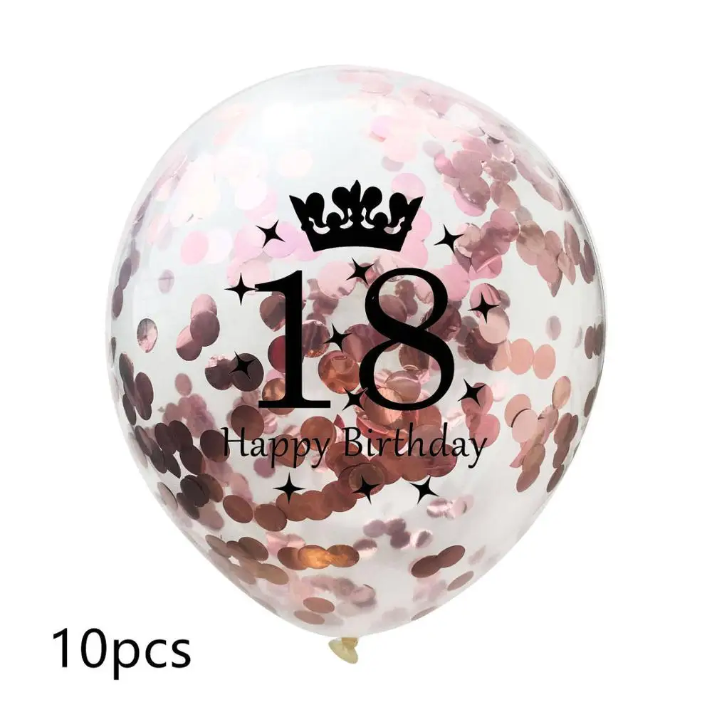 10pcs 10 шт 12 дюймов прозрачные блесток баллоны 16/18/21/30/40/50/60/70/80/90 лет конфетти воздушные шары для дня рождения вечерние украшения - Цвет: 10pcs