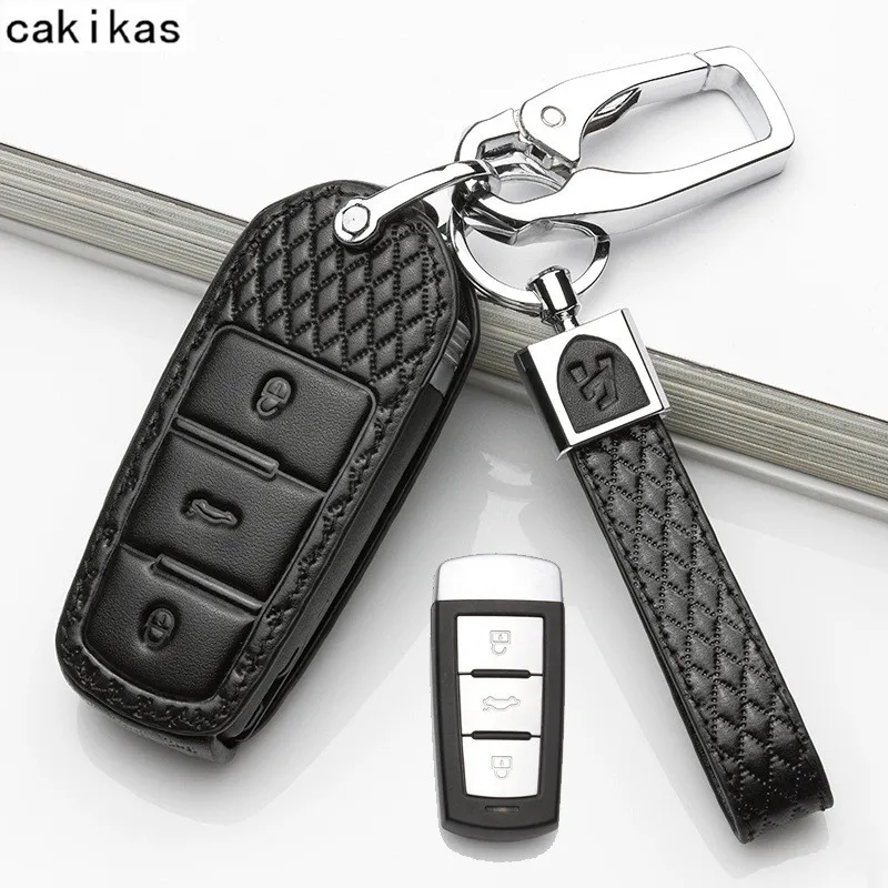 Чехол для ключей из натуральной кожи для VW Golf Jetta для Skoda роскошный Октавия Рапид для SEAT Leon Ibiza 3 Кнопка чехол для ключа