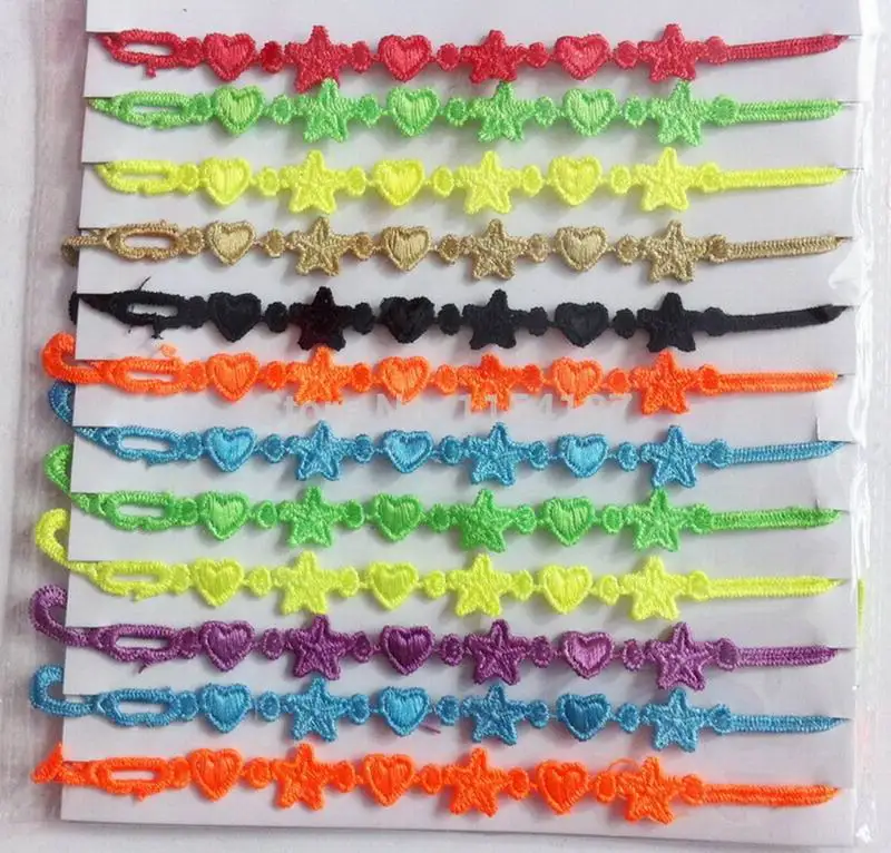New 19styles!! promotion 24pcs/bag mix colors randomly Trendy polyester skull cross shape italy lace bracelet for women girls | Украшения и
