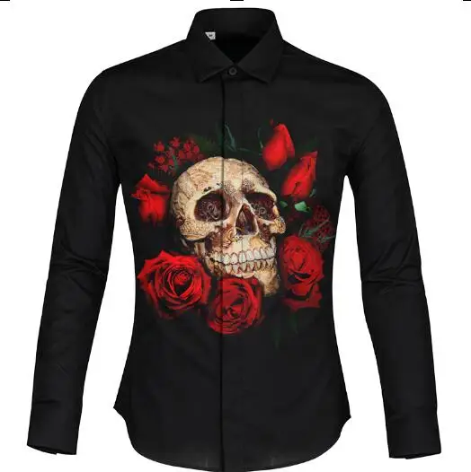 Многоцветный Cloudstyle Мужская рубашка с принтом черепа camisa social masculina manga longa slim cosplay модная блузка размера плюс 2XL крутой дизайн - Цвет: Многоцветный