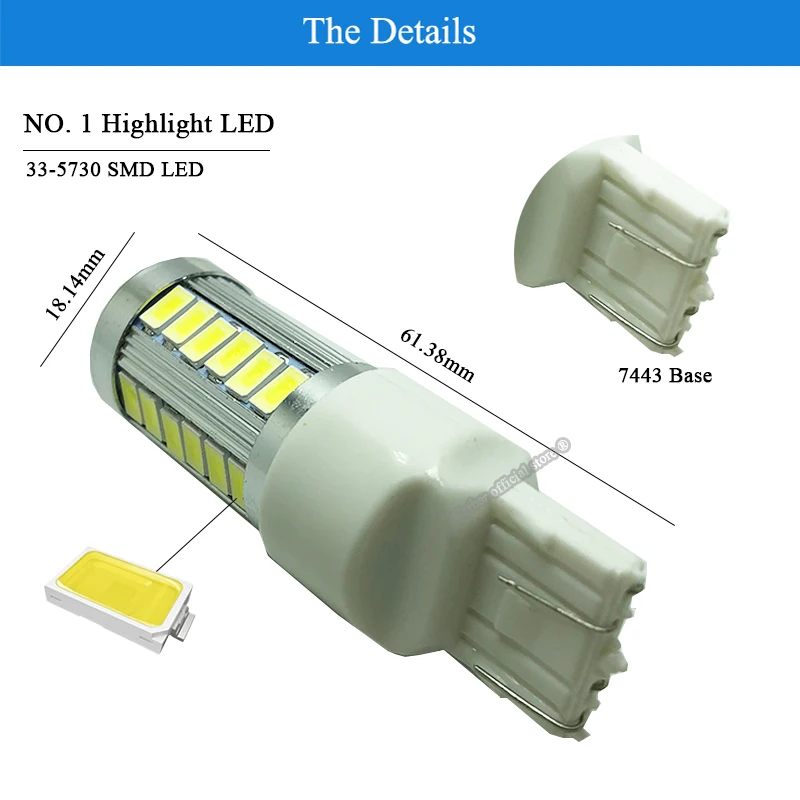 Светодиодная лампа Carbar # 1X T20 7443 W21/5W 33 SMD 5630 дневные ходовые огни 12 В постоянного
