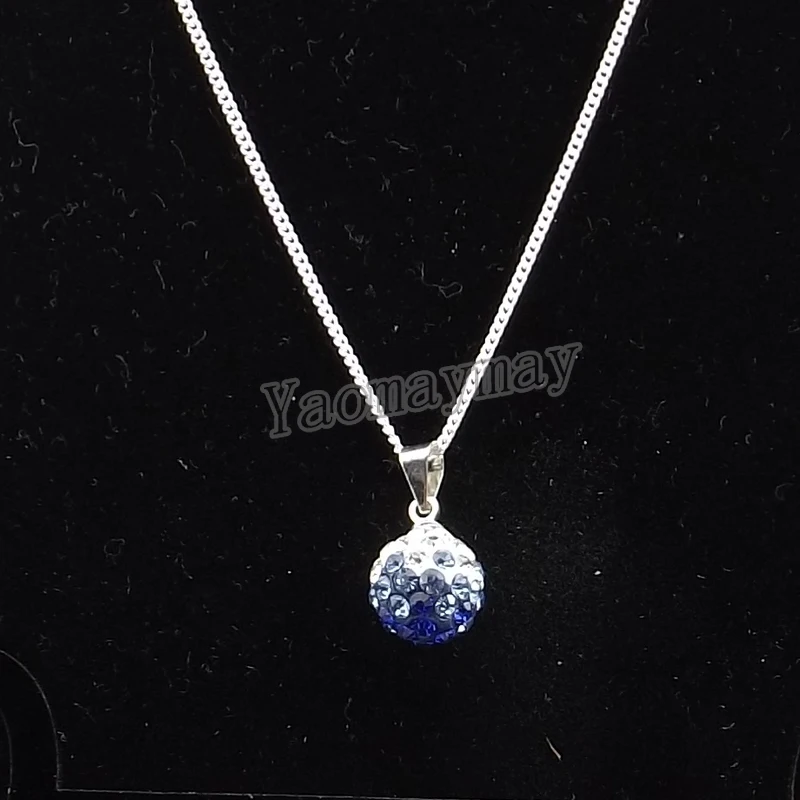 

12pcs Gradient Blue Disco Ball Rhinestone Pendant 18" Silver Plated Necklace For Promotion