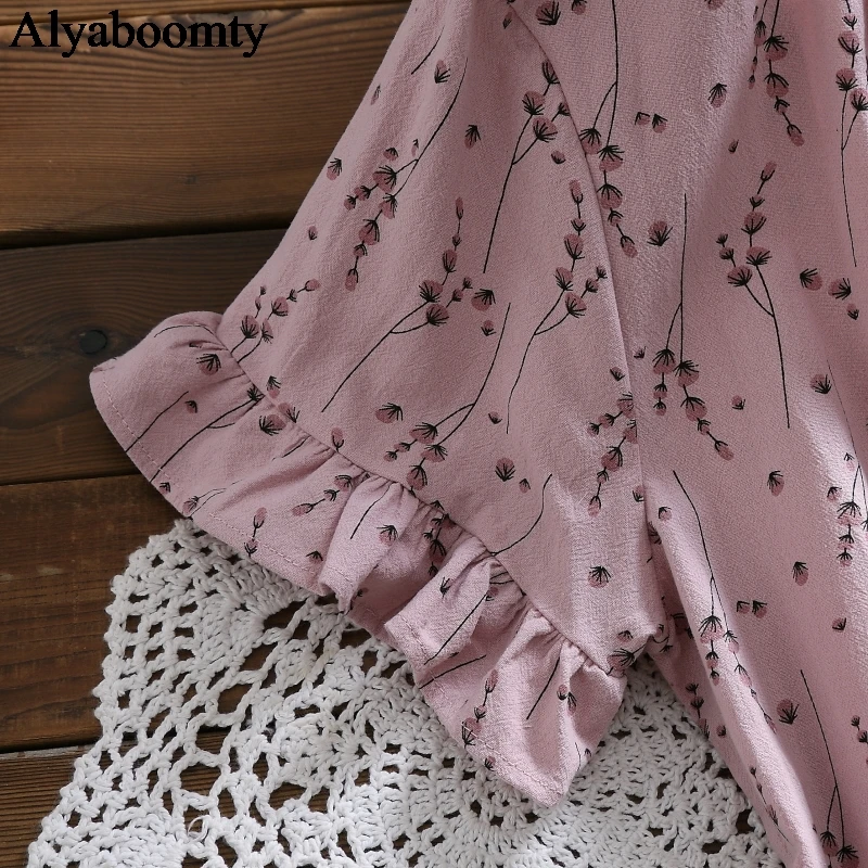 2020 Summer Women Cotton Dress O Neck Floral Print Casual Loose Vestidos De Verano Bandage Short Sleeve Cute Ruffles Sweet | Женская