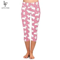 letsfind women capris leggings cartoon pig printed pink leggings fashion milk silk mid calf high waist pants summer