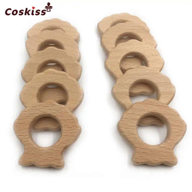 Mordedor de madera de haya suave para beb&eacute;, mordedores de madera Natural con dibujos de animales, accesorios de dentici&oacute;n de madera, juguetes masticables para beb&eacute;, 10 piezas-2